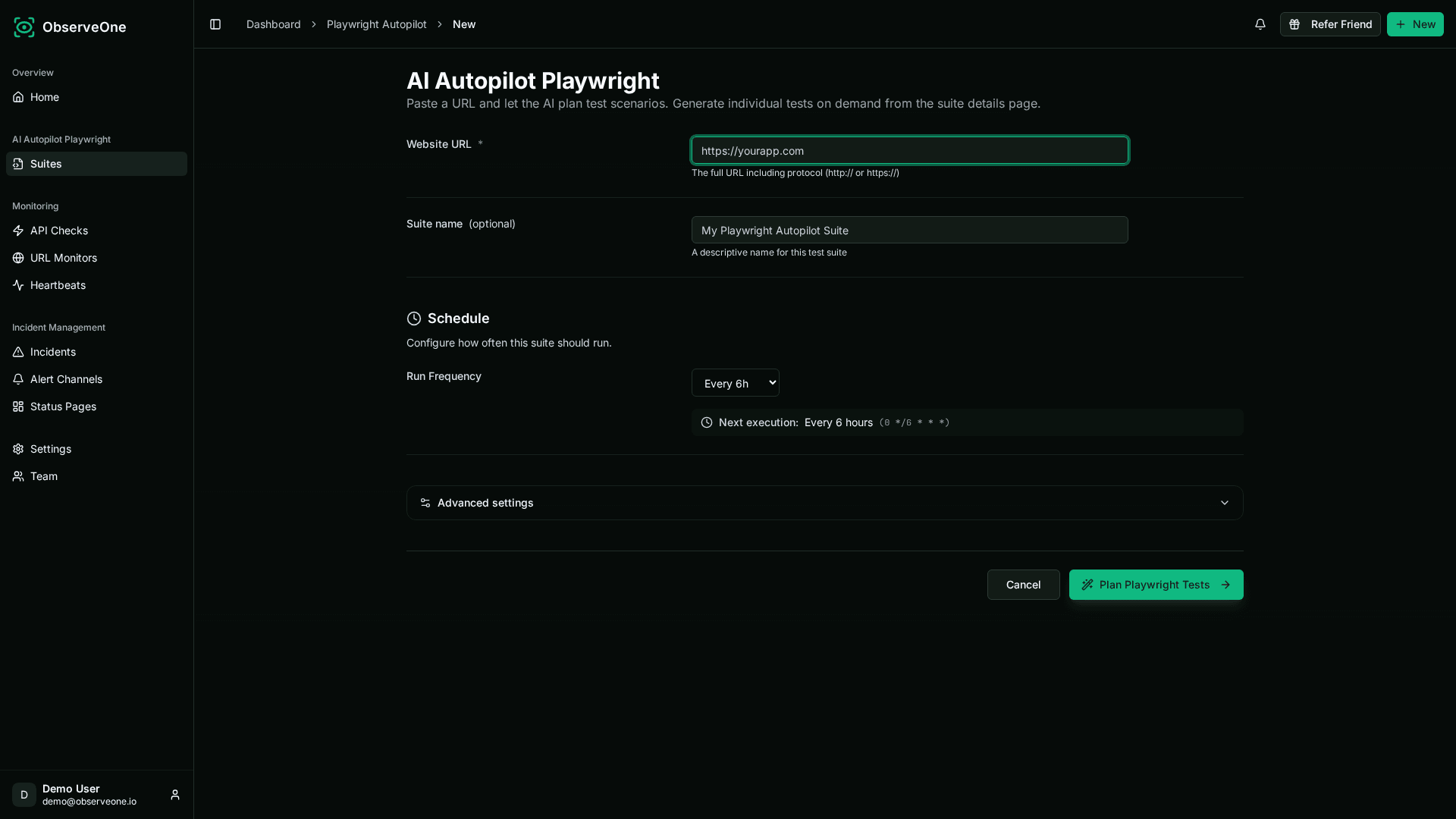 ObserveOne — Paste a URL, get a test suite